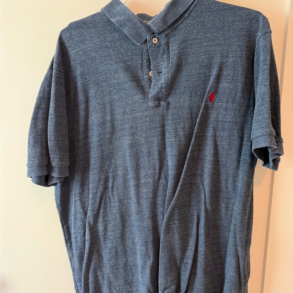 Ralph Lauren Heathered Blue Polo with Red Pony Embroidery